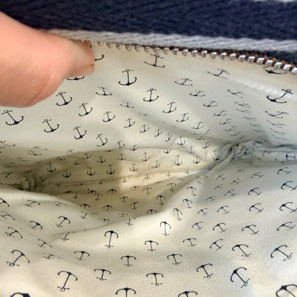 Brighton Coastal Starfish Harbor Tote Anchor Charm Bag – Tan Leather & Navy Stri - Picture 8 of 8